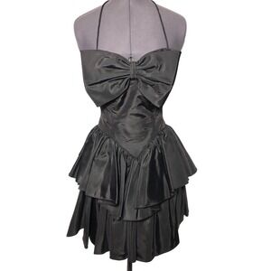 Vintage Climax Karen Okada 80s Black Bow Mini Dress 30-26-Open size 3/4